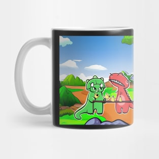 Dinosaur Handbell Practice With Triassic Landscape Background Mug